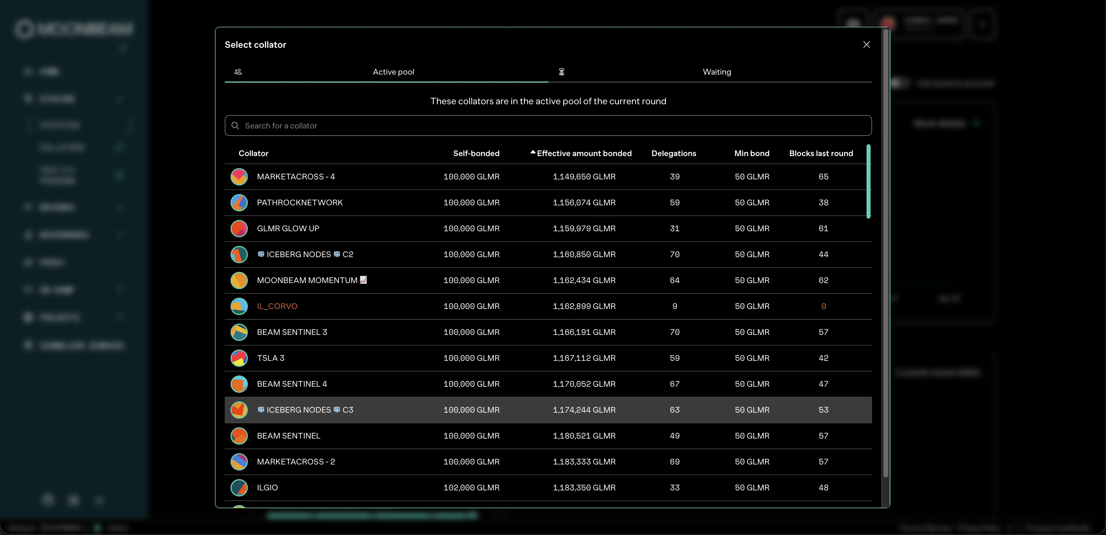 Moonbeam Foundation dApp staking candidates view