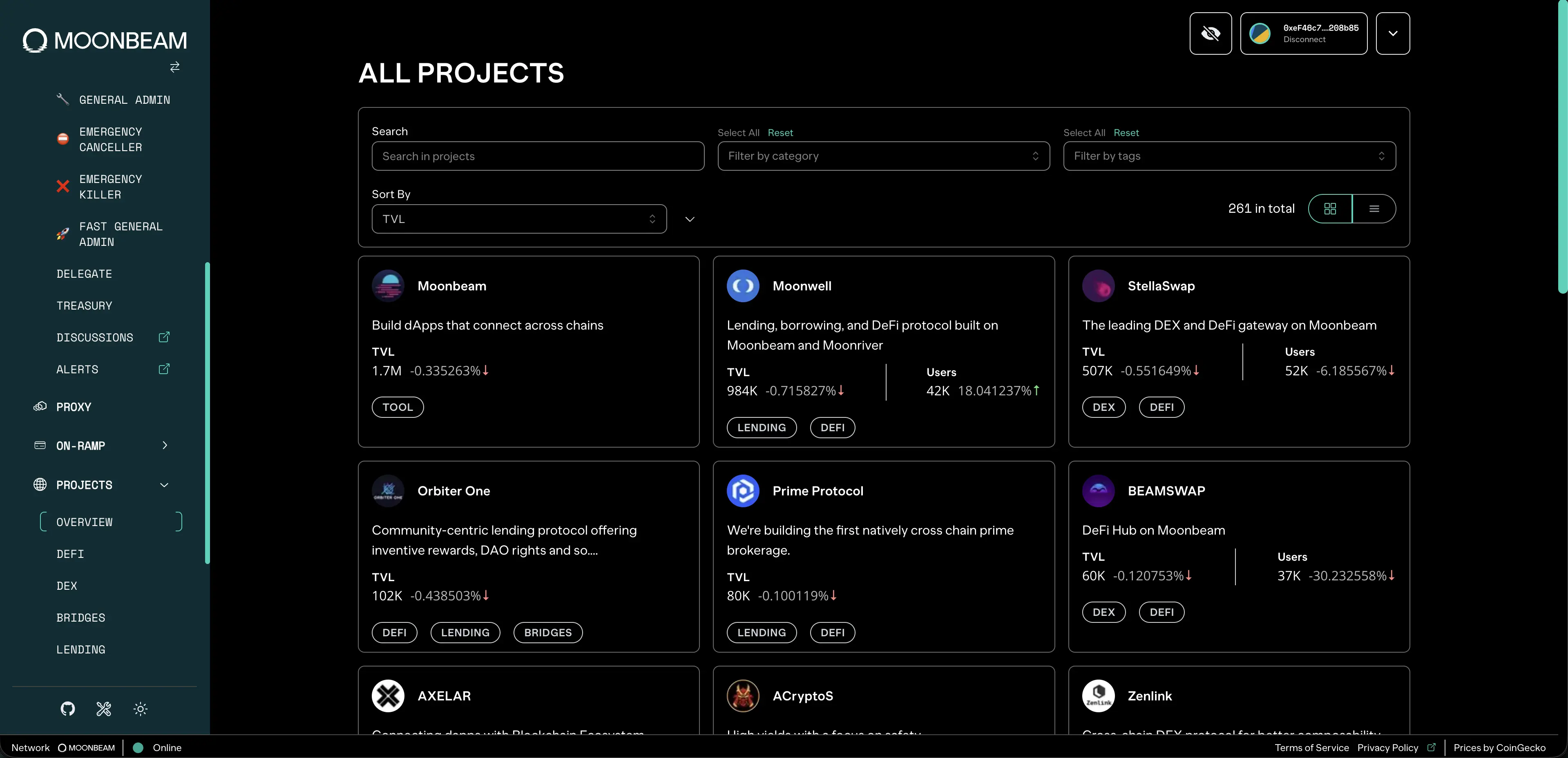 Moonbeam Foundation dApp projects view