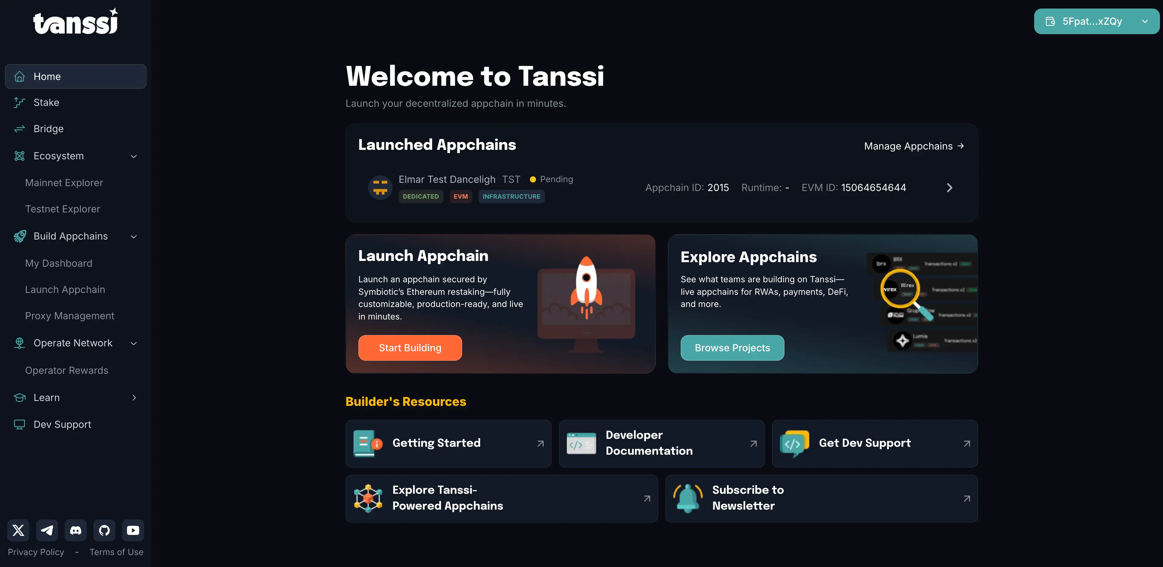 Tanssi Network dApp main interface